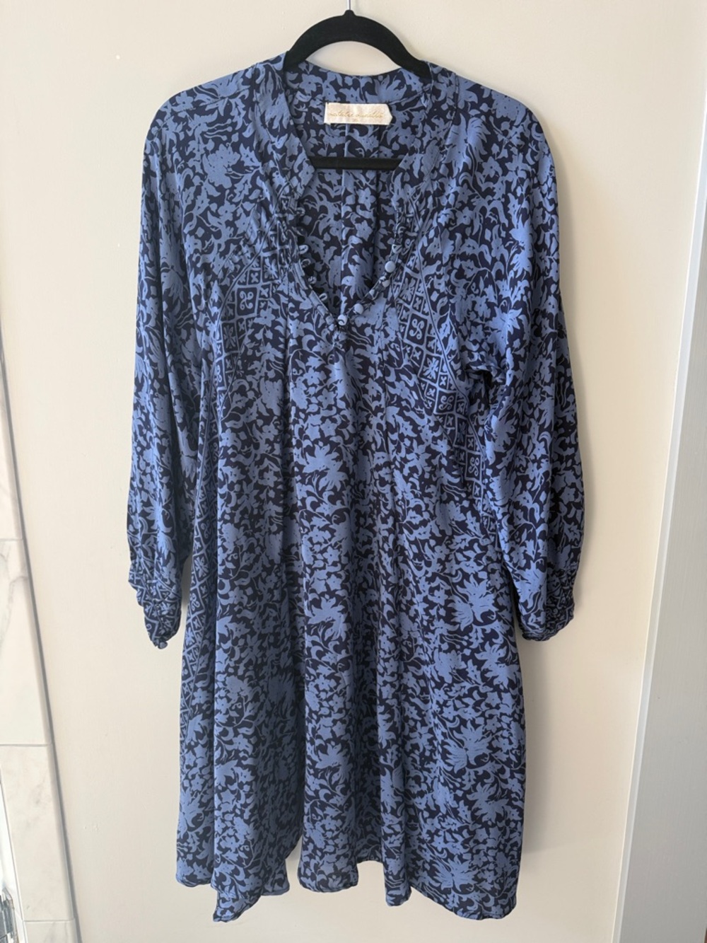 Natalie Martin Blue and Navy Long Sleeve Floral Tunic Dress